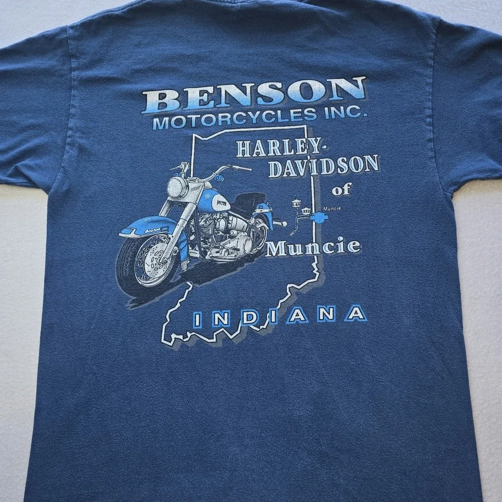 Vtg‎ 90s Harley-Davidson T-Shirt Muncie IN Benson Motorcycles Hanes Beefy-T M